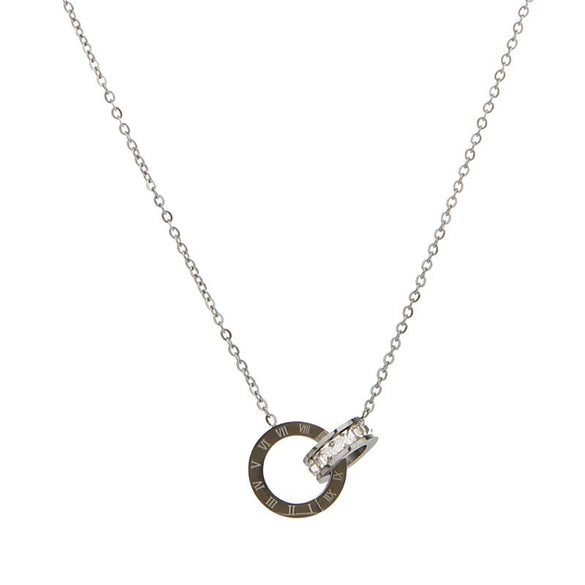 Titanium Steel Double Ring Necklace With Roman Numerals Pendant Golden Light Luxury Clavicle Chain For Women Diamond Treated O Chain