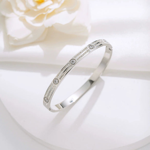 Titanium Steel Double Row Full Diamond Buckle Bracelet Women's Electroplated 18K Rose Gold Light Luxury