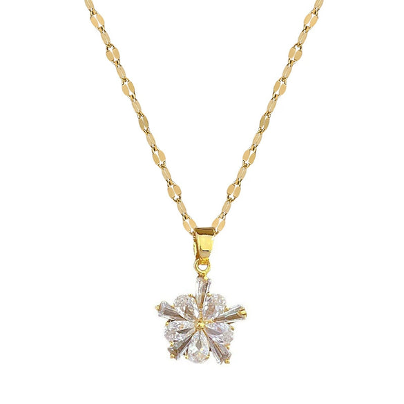 Titanium Steel Doublelayer Flower Geometric Microinlaid Electroplated Women's Necklace Earrings Set
