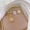 Titanium Steel Doublelayer Flower Geometric Microinlaid Electroplated Women's Necklace Earrings Set