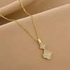 Titanium Steel Doublelayer Fourleaf Clover Necklace With Mixed Gemstone Inlay Electroplating Oshaped Chain For Women Geometric Natural Style