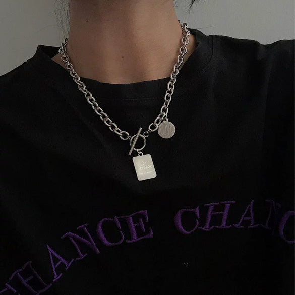 Titanium Steel Doublelayer Hiphop Unisex Clavicle Chain With Geometric Design And Electroplating Treatment Snake Bone Chain