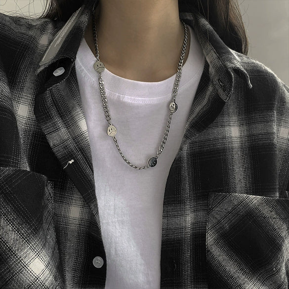 Titanium Steel Doublelayer Hiphop Unisex Clavicle Chain With Geometric Design And Electroplating Treatment Snake Bone Chain