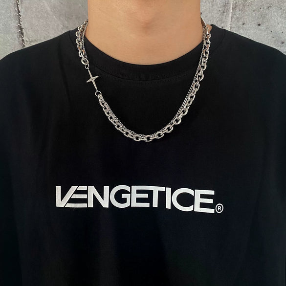 Titanium Steel Doublelayer Hiphop Unisex Clavicle Chain With Geometric Design And Electroplating Treatment Snake Bone Chain