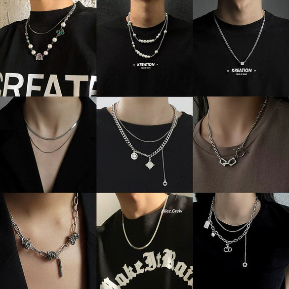 Titanium Steel Doublelayer Hiphop Unisex Clavicle Chain With Geometric Design And Electroplating Treatment Snake Bone Chain