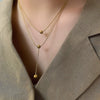 Titanium Steel Doublelayer Stacked Tassel Ball Light Luxury Necklace With Drop Shape And Snake Bone Chain