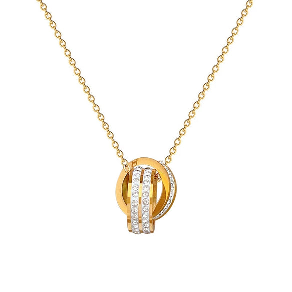 Titanium Steel Doublering Fulldiamond Necklace With Geometric Pattern And Electroplating For Unisex Cartoon Style