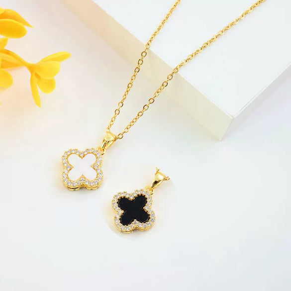 Titanium Steel Doublesided Clover Necklace With Zircon Inlay Electroplated Light Luxury Niche Design Jewelry For Women
