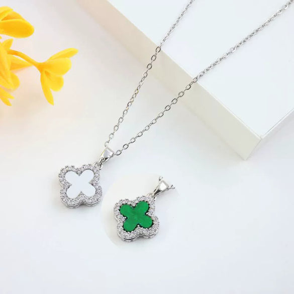 Titanium Steel Doublesided Clover Necklace With Zircon Inlay Electroplated Light Luxury Niche Design Jewelry For Women