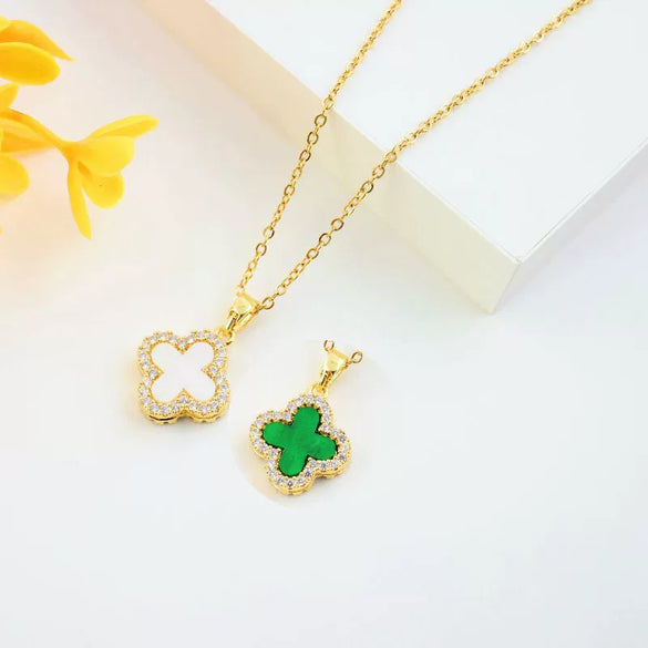 Titanium Steel Doublesided Clover Necklace With Zircon Inlay Electroplated Light Luxury Niche Design Jewelry For Women