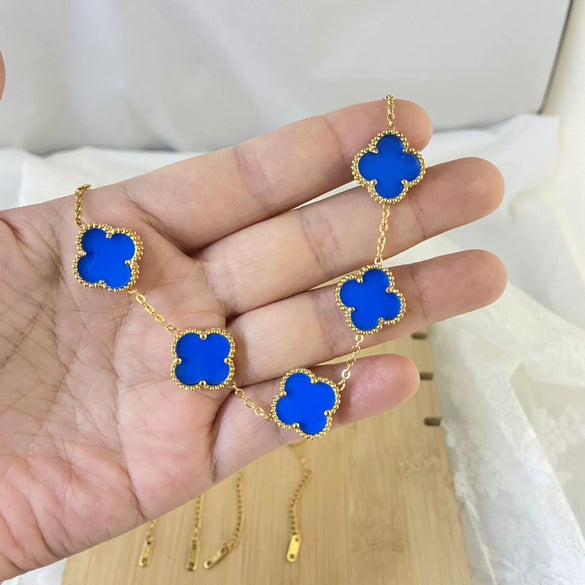 Titanium Steel Doublesided Fourleaf Clover Bracelet Inlaid With Gold Nonallergenic Luxury Style For Women