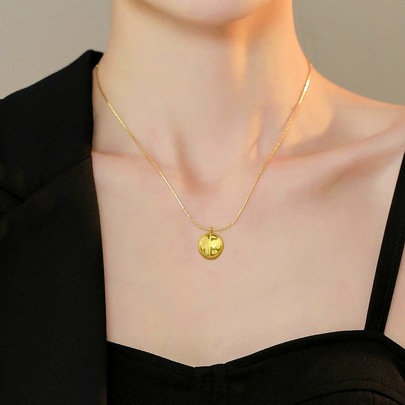 Titanium Steel Doublesided Geometric Style Electroplated Female Necklace With Simple Cartoon And Plant Flowers Design