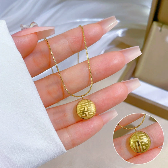 Titanium Steel Doublesided Geometric Style Electroplated Female Necklace With Simple Cartoon And Plant Flowers Design