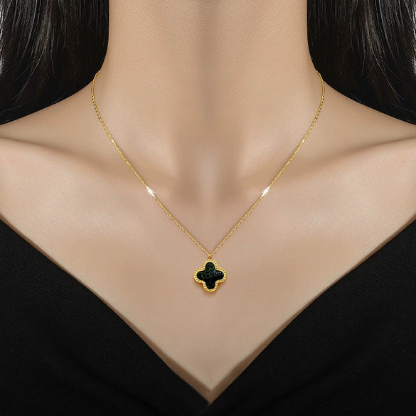Titanium Steel Doublesided Lucky Grass Geometric Style Electroplated Necklace For Unisex