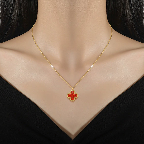 Titanium Steel Doublesided Lucky Grass Geometric Style Electroplated Necklace For Unisex