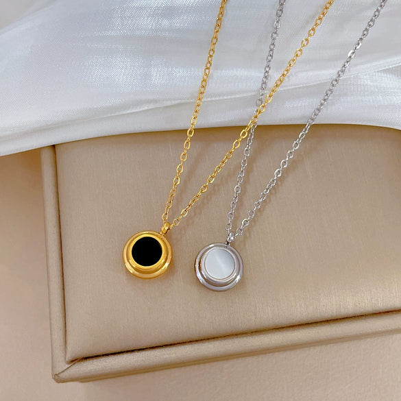 Titanium Steel Doublesided Shell Necklace Extreme Simple Style Geometric Pattern Electroplated Unisex