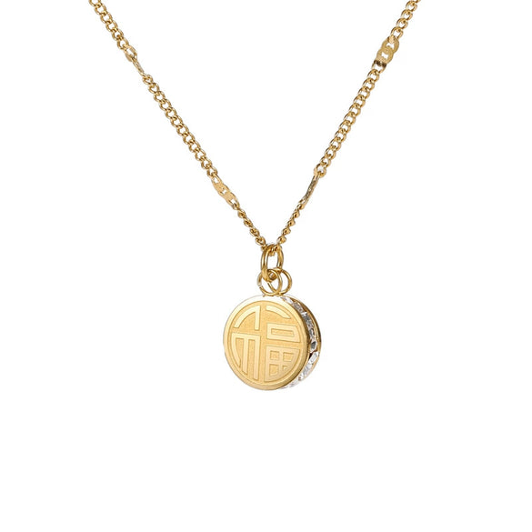 Titanium Steel Doublesided Threedimensional Geometric Pendant Necklace With Zircon And Water Wave Chain Electroplated Simple Style