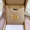 Titanium Steel Dragonfly Microinlaid Real Gold Geometric Women's Necklace With Diamond Treatment