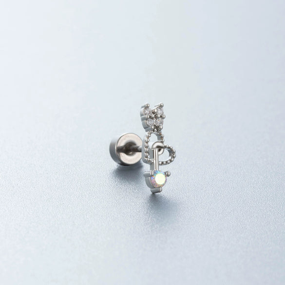 Titanium Steel Drop Shape Heart Pattern Inlaid Zircon Women's Earrings