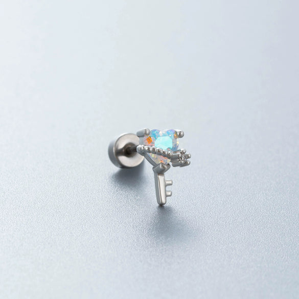 Titanium Steel Drop Shape Heart Pattern Inlaid Zircon Women's Earrings