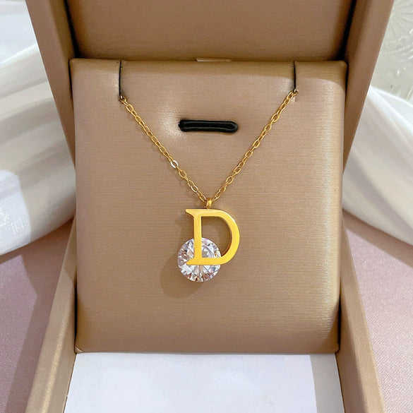 Titanium Steel Dshaped Light Luxury Normcore Style Electroplated Geometric Cartoon Plant Flowers Necklace For Female