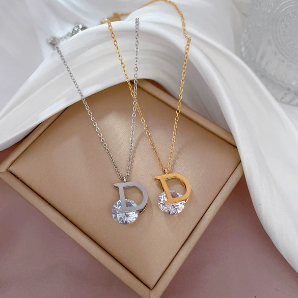 Titanium Steel Dshaped Light Luxury Normcore Style Electroplated Geometric Cartoon Plant Flowers Necklace For Female
