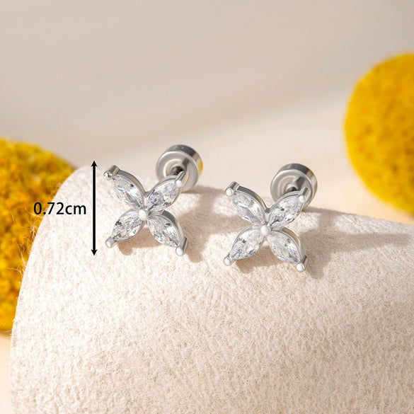 Titanium Steel Ear Bone Nail With Zircon Cross Flower Design For Women
