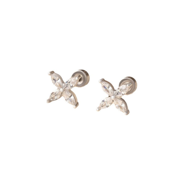 Titanium Steel Ear Bone Nail With Zircon Cross Flower Design For Women