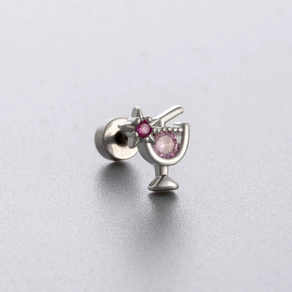 Titanium Steel Ear Nail With Butterfly Whale Flower Zircon Inlay And Lovely Animal Zodiac Pattern