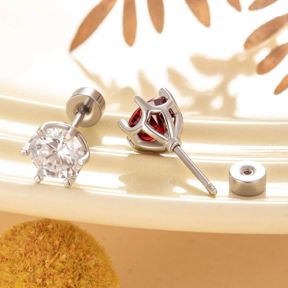 Titanium Steel Ear Nail With Eight Heart And Eight Arrows Zircon Geometric Style Electroplated For Unisex
