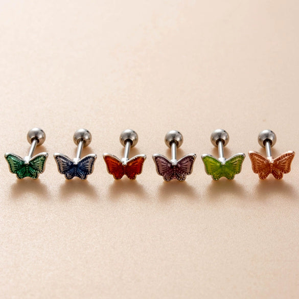 Titanium Steel Ear Nail With Insect Pattern And Dripping Glue Process For Women