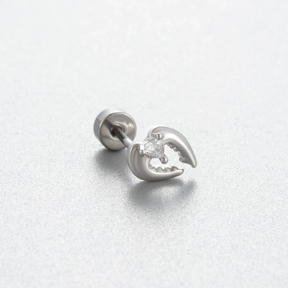 Titanium Steel Ear Nail With Pink Cherry Bow And Inlaid Zircon For Women