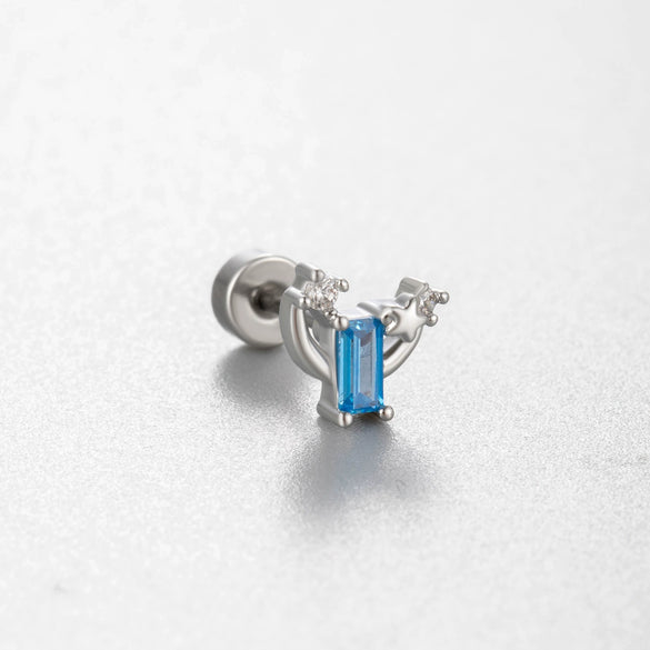Titanium Steel Ear Nail With Pink Cherry Bow And Inlaid Zircon For Women