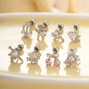 Titanium Steel Ear Studs With Copper Inlaid Zircon Angel Love Cherry Bow And Flower Pattern Electroplated For Women
