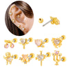 Titanium Steel Ear Studs With Copper Inlaid Zircon Angel Love Cherry Bow And Flower Pattern Electroplated For Women