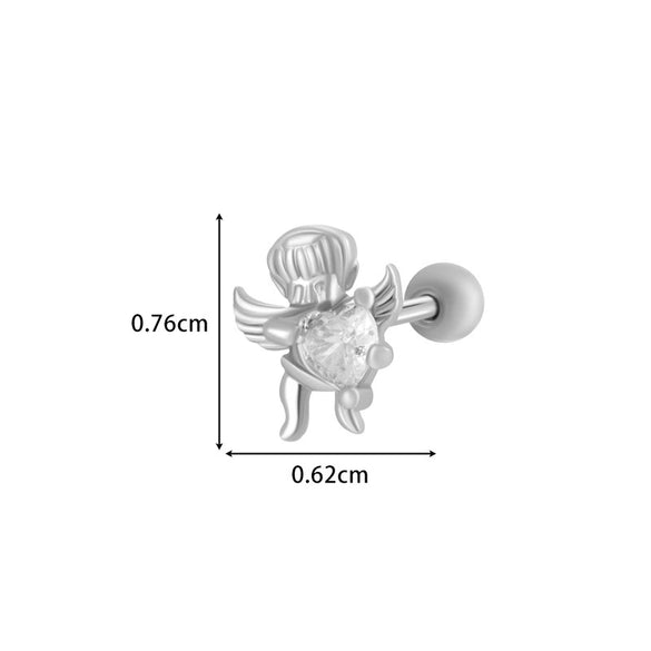 Titanium Steel Ear Studs With Copper Inlaid Zircon Angel Love Cherry Bow And Flower Pattern Electroplated For Women