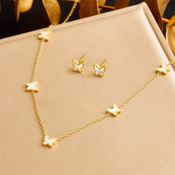 Titanium Steel Earrings And Necklaces Set Sweet Geometric Style Electroplating Treatment Irregular Round Shape For Women