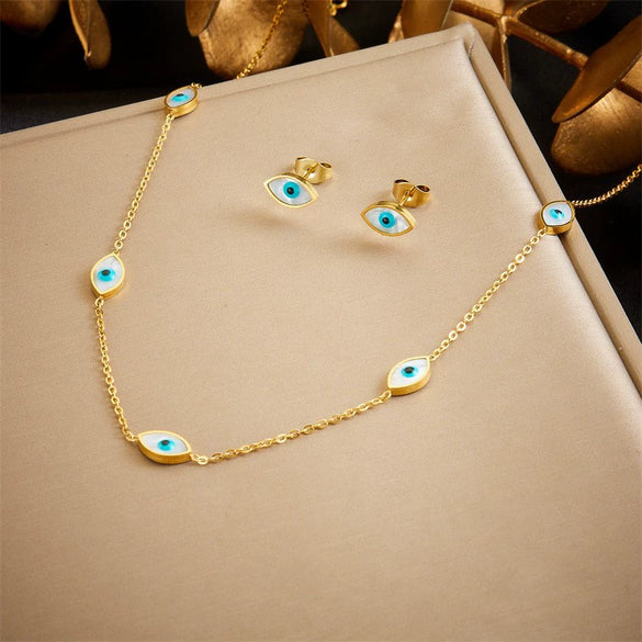 Titanium Steel Earrings And Necklaces Set Sweet Geometric Style Electroplating Treatment Irregular Round Shape For Women
