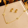 Titanium Steel Earrings And Necklaces Set Sweet Geometric Style Electroplating Treatment Irregular Round Shape For Women