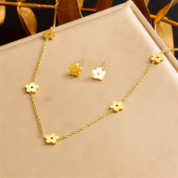 Titanium Steel Earrings And Necklaces Set Sweet Geometric Style Electroplating Treatment Irregular Round Shape For Women