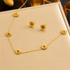 Titanium Steel Earrings And Necklaces Set Sweet Geometric Style Electroplating Treatment Irregular Round Shape For Women