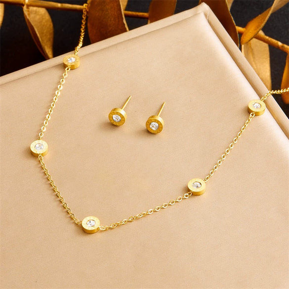 Titanium Steel Earrings And Necklaces Set Sweet Geometric Style Electroplating Treatment Irregular Round Shape For Women