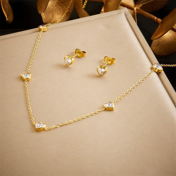 Titanium Steel Earrings And Necklaces Set Sweet Geometric Style Electroplating Treatment Irregular Round Shape For Women