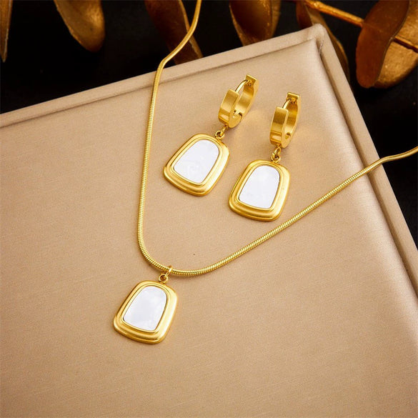 Titanium Steel Earrings And Necklaces Set Sweet Geometric Style Electroplating Treatment Irregular Round Shape For Women
