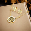 Titanium Steel Earrings And Necklaces Set Sweet Geometric Style Electroplating Treatment Irregular Round Shape For Women