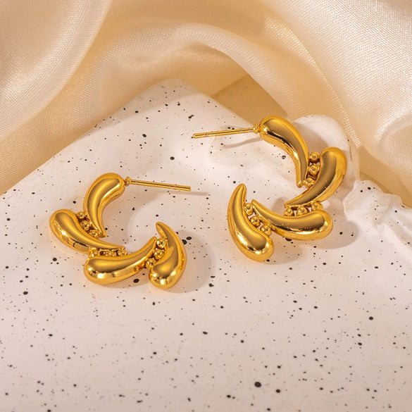 Titanium Steel Earrings Geometric Heart Shape Leaves Wave Point Water Drops Electroplating Design