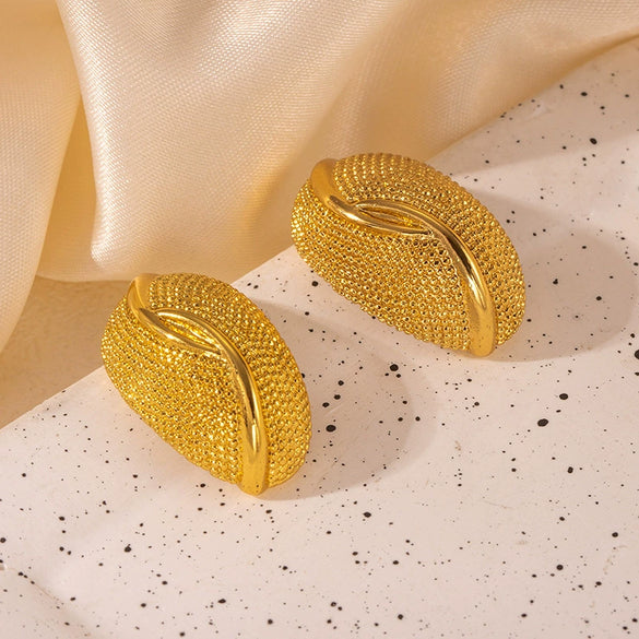 Titanium Steel Earrings Geometric Heart Shape Leaves Wave Point Water Drops Electroplating Design