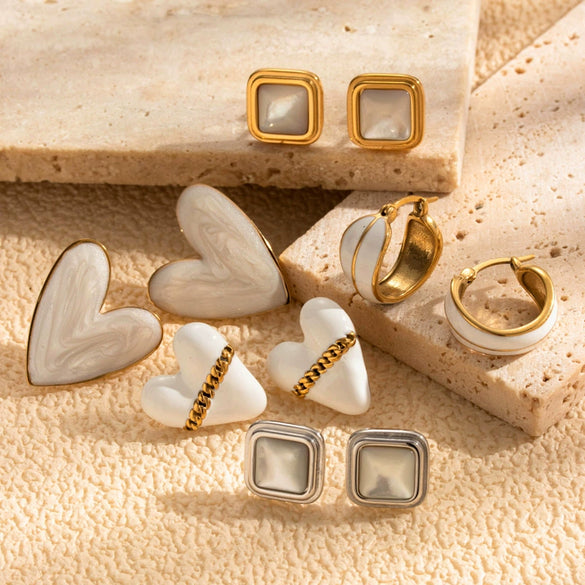 Titanium Steel Earrings Lovely Round Square Heart Shape Geometric Style Electroplated