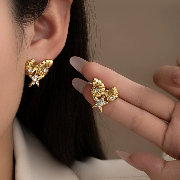 Titanium Steel Earrings Shell Stars Electroplating Casual Style For Women