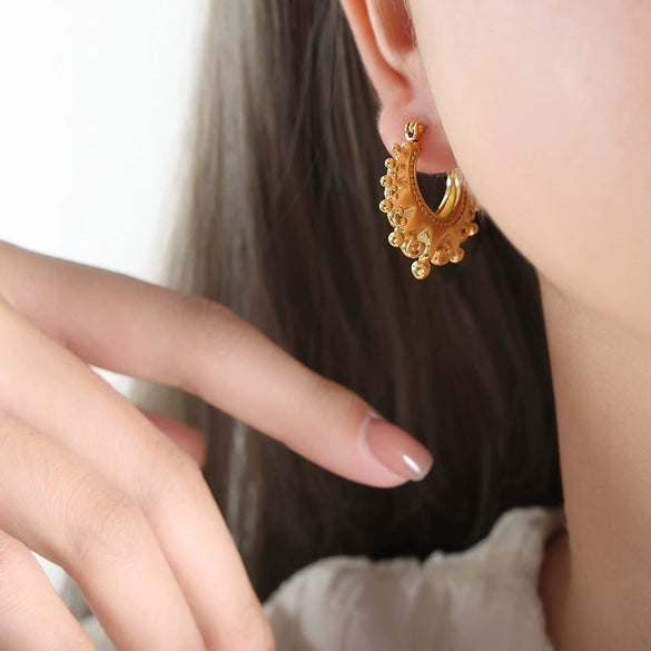 316L Stainless Steel Earrings With Crown And Geometric Design Hip Hop Style Electroplated
